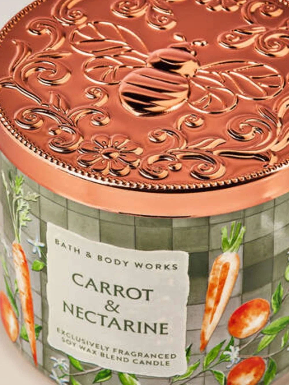 Bath & Body Works Carrot & Nectarine 3-Wick Candle - Green & Orange Label